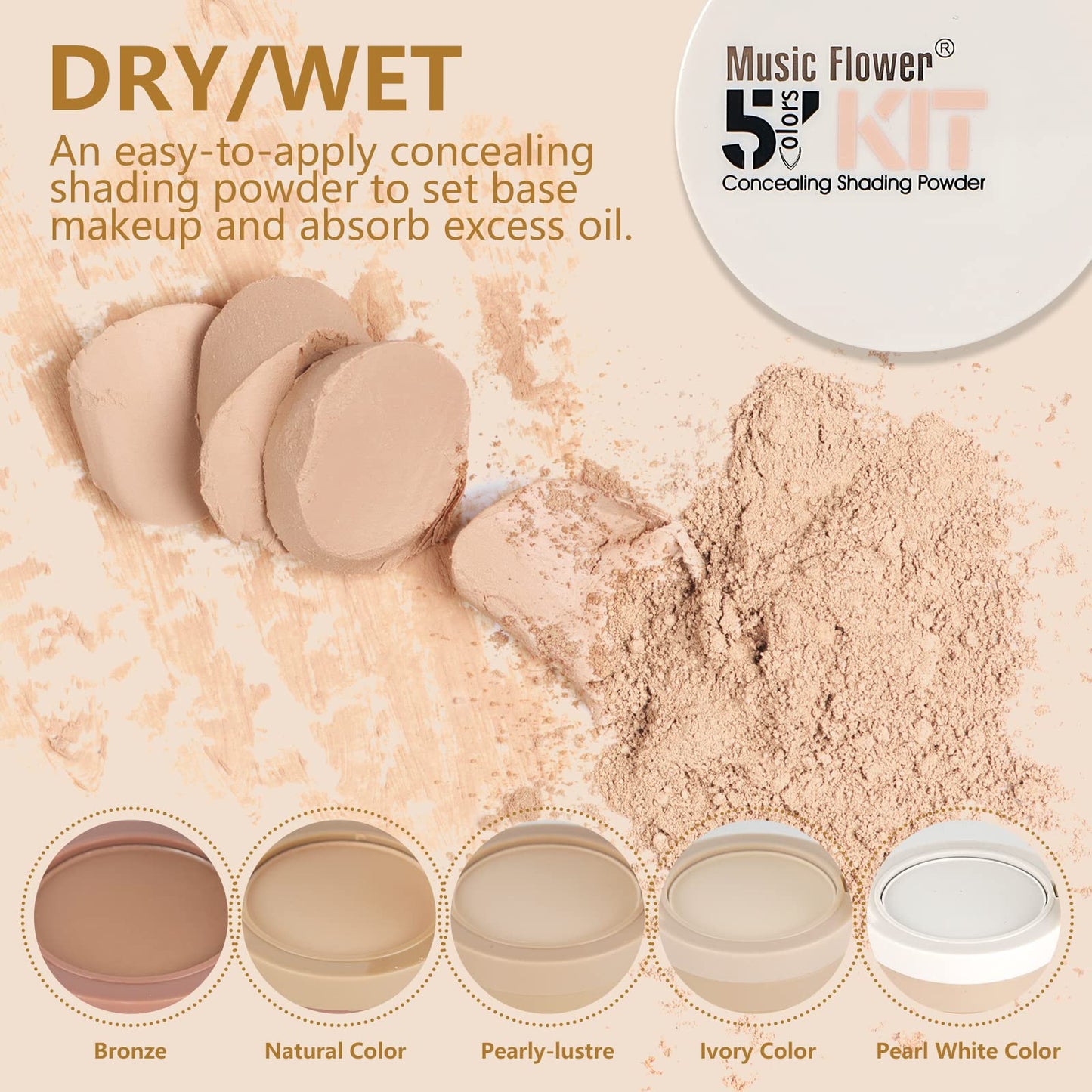 Meao Multi-layer 5 Colour Makeup Compact Make up Contour Face Bronzing Foundation Correcting Pressed Powder Facial Base Contouring Beauty Cosmetics