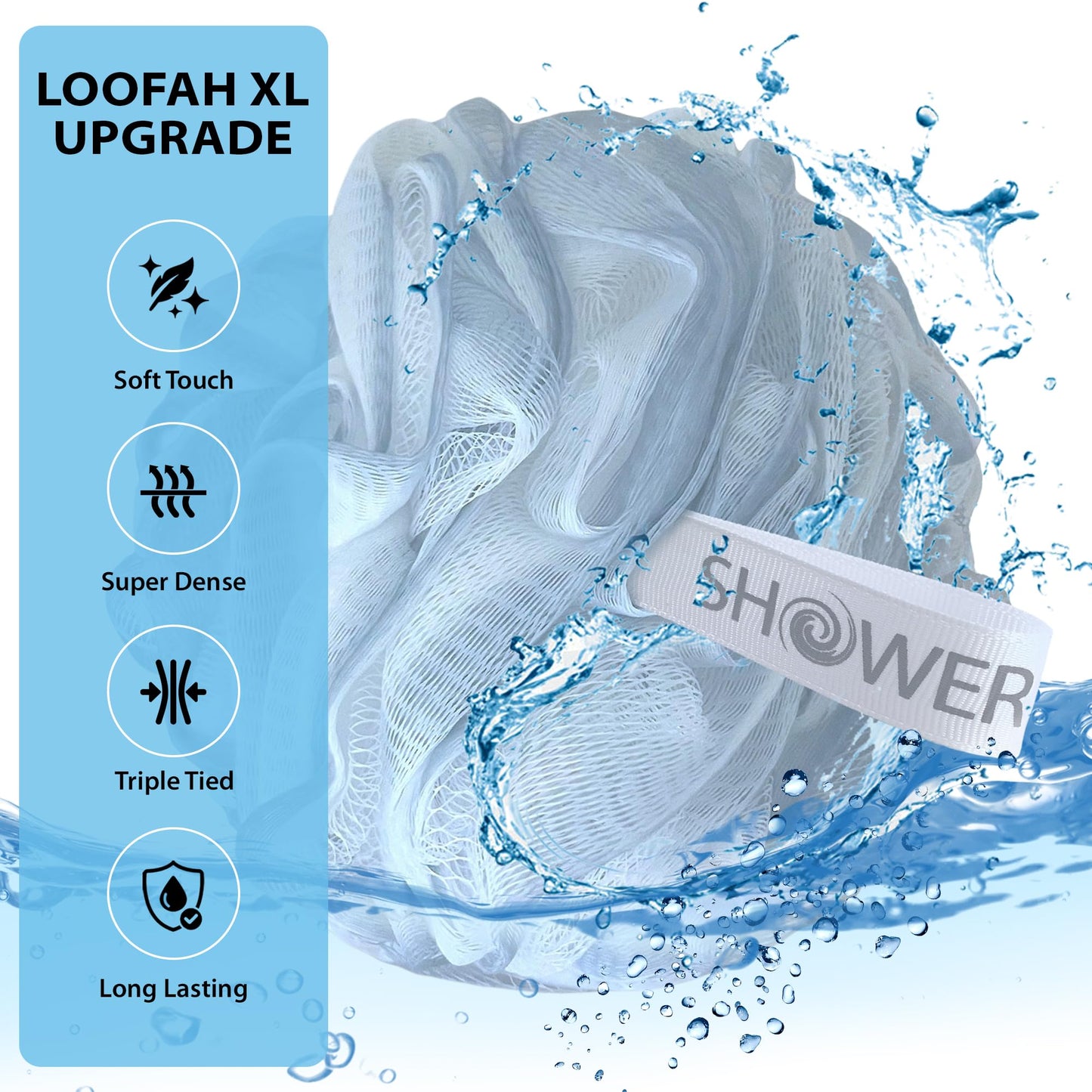 SHOWER BOUQUET Loofah-Bath-Sponge XL Soft-Pastel-Colors 4-Pack // Extra-Large 75g Mesh Luffa Loofa Loufa Puff Pouf Set/Exfoliating Body Scrubber
