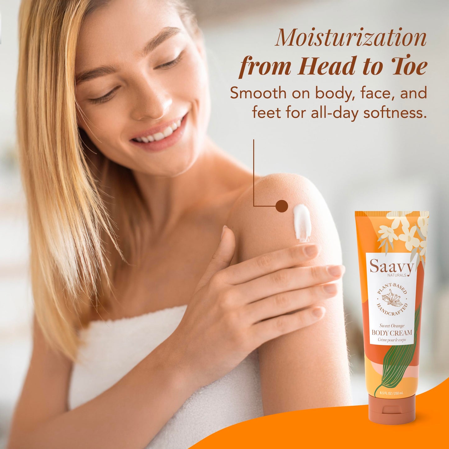 Saavy Naturals Deeply Hydrating Body Cream for Dry Skin - Nourishing Shea Butter, Plant-Based & Sustainably Sourced - Sweet Orange - 8.5 fl oz, 2 pack
