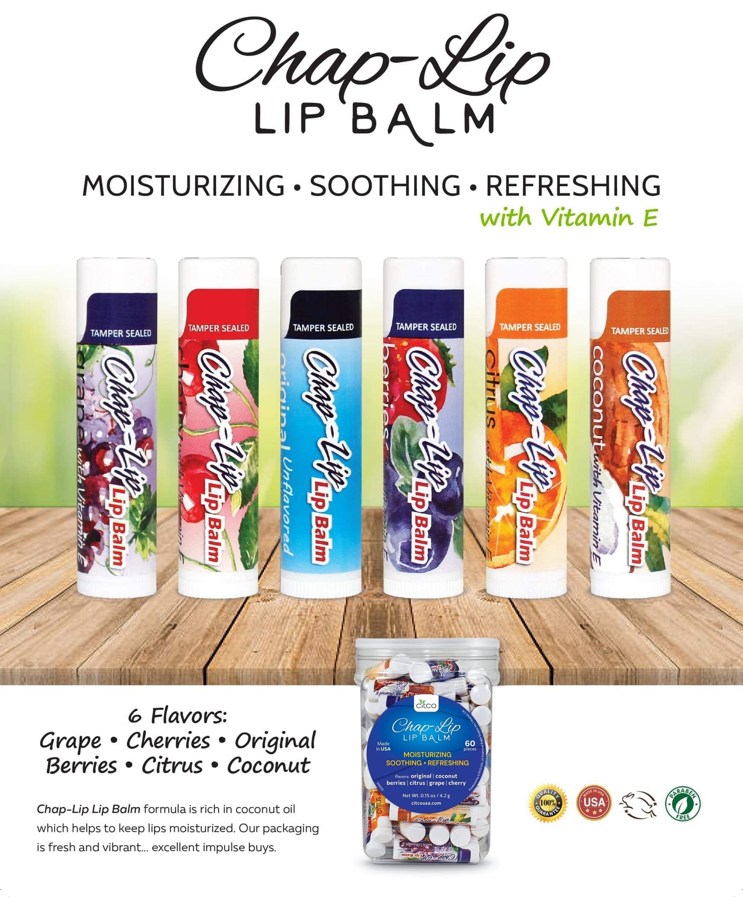 Chap-Lip Lip Balm Vitamin E with Coconut Oil - Lip Moisturizer Treatment - Moisturizing, Soothing, & Refreshing, Total Hydration Treatment & Lip