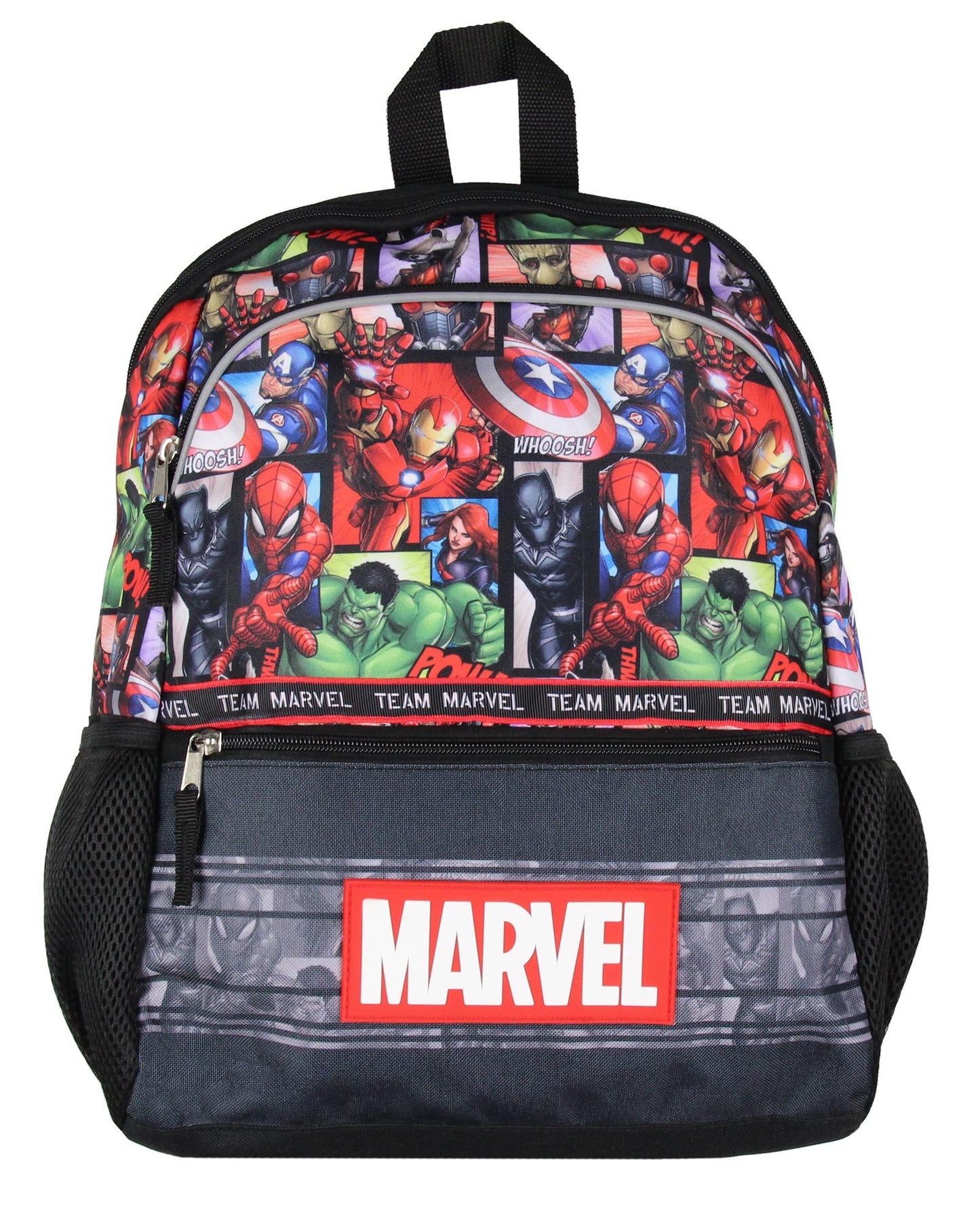 Marvel Avengers Spider-Man Iron Man Captain America Hulk 16" Book Bag School Travel Backpack With Water Bottle Pockets and Adjustable Back Straps
