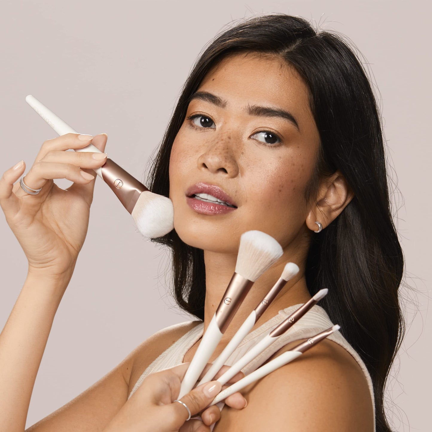 EcoTools Luxe Natural Elegance Professional Face Makeup & Foundation Brush Set, Premium Brush Kit For Face, Cheek, & Eye Makeup, Synthetic Makeup