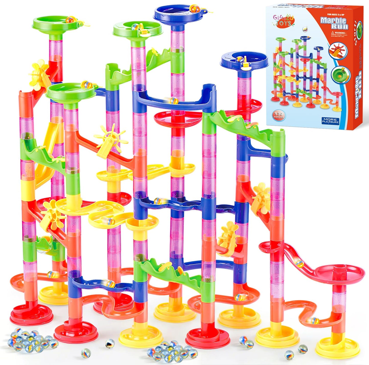 Gifts2U Marble Run Toy 130pcs – Educational Construction Maze Block Set with Glass Marbles for Kids & Fun Parent-Child Games