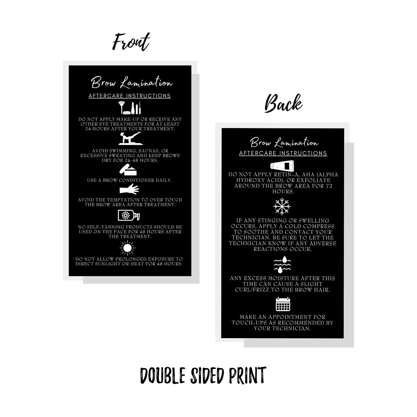 Brow Lamination Aftercare Instruction Cards | 50 Pack | 2x3.5” inches Business Card Size | Starter Lift Kit At Home DIY Brow Lift and Tint | Snatched