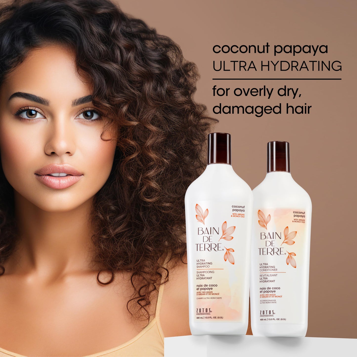 Bain de Terre Coconut Papaya Ultra Hydrating Shampoo, Moisture Quench for Dry, Damaged Hair, with Argan & Monoi Oils, Paraben-Free, Color-Safe