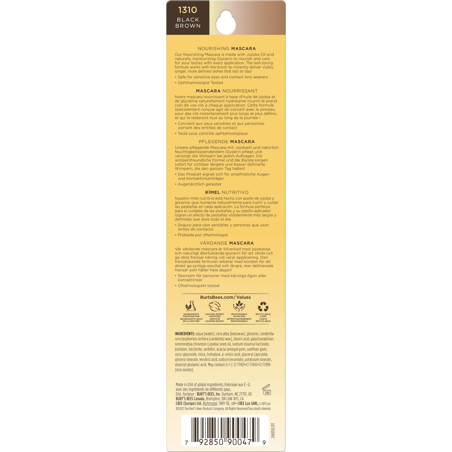 Burt's Bees 100% Natural Nourishing Mascara, Black Brown - 0.4 Ounce