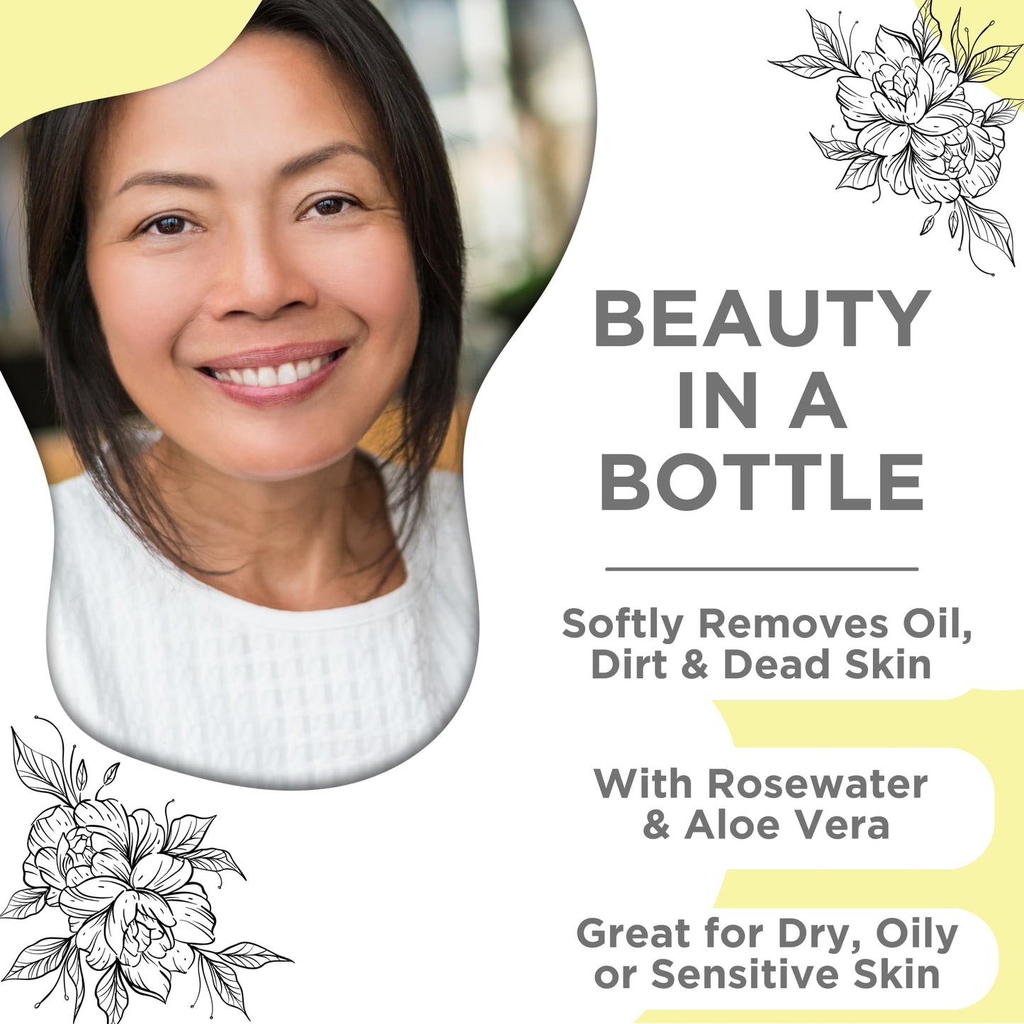 Skin Nation Hydrating Gentle Rosewater Toner with Aloe Vera and Chamomile, Alcohol-Free and Paraben-Free, for Dry, Sensitive, Oily and Combination