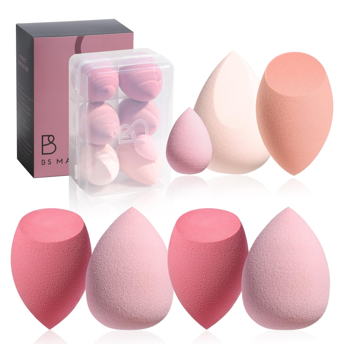 Makeup Sponge Set BS-MALL with Storage Case 7 Pcs for Liquid, Cream, and Powder,SAVE Foundation with 1 Mini Makeup Sponge For Travel Daily Use Beauty and Personal Care BS-MALL
