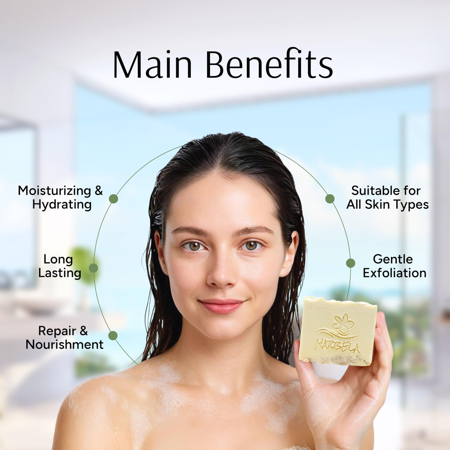 Marbela Cosmetics Natural Oats Handmade Soap Bar - Made in USA, Vegan Friendly, Palm Oil Free, Natural Bar Soap - Gentle Face & Body Soap for Daily Beauty & Personal Care Marbela