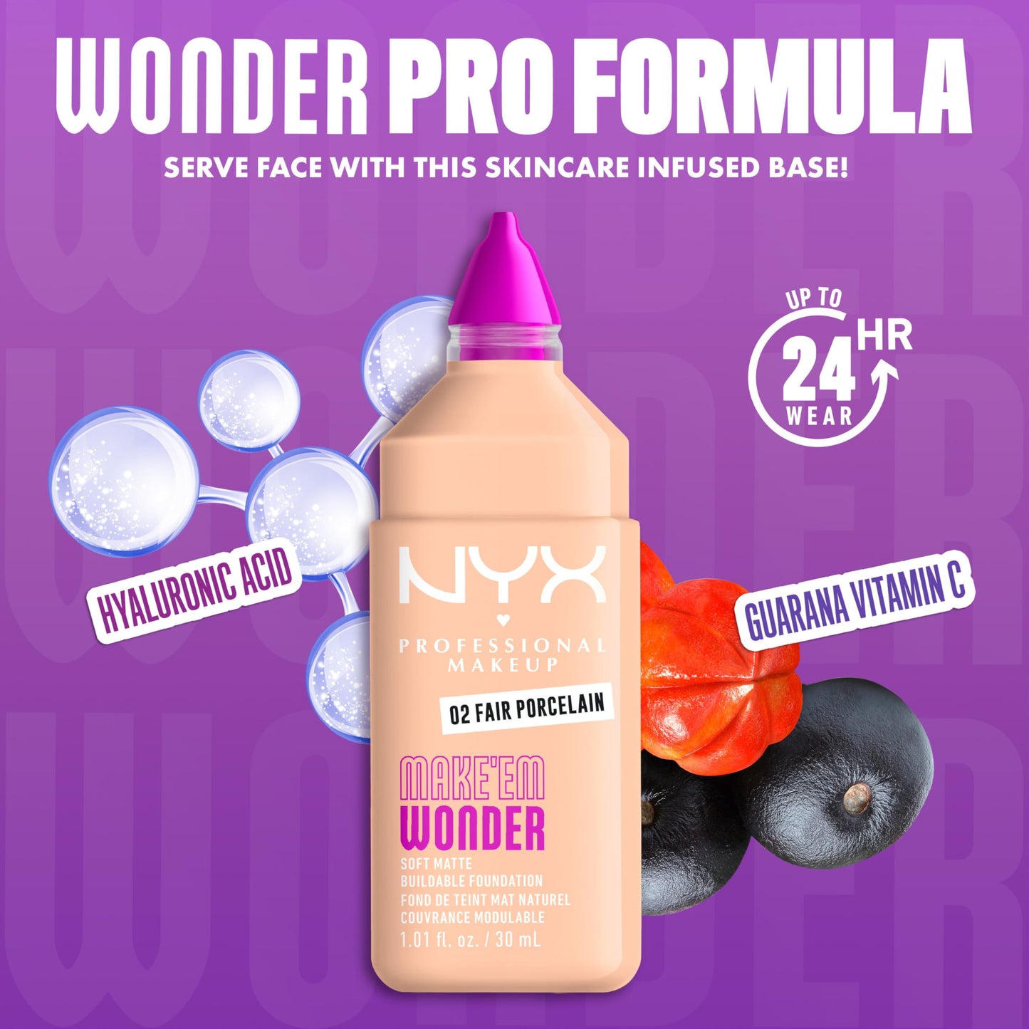 NYX PROFESSIONAL MAKEUP Make 'Em Wonder Liquid Foundation, 24HR Foundation Makeup With A Soft Matte Finish, Buildable Full Coverage - 02 Fair Porcelain