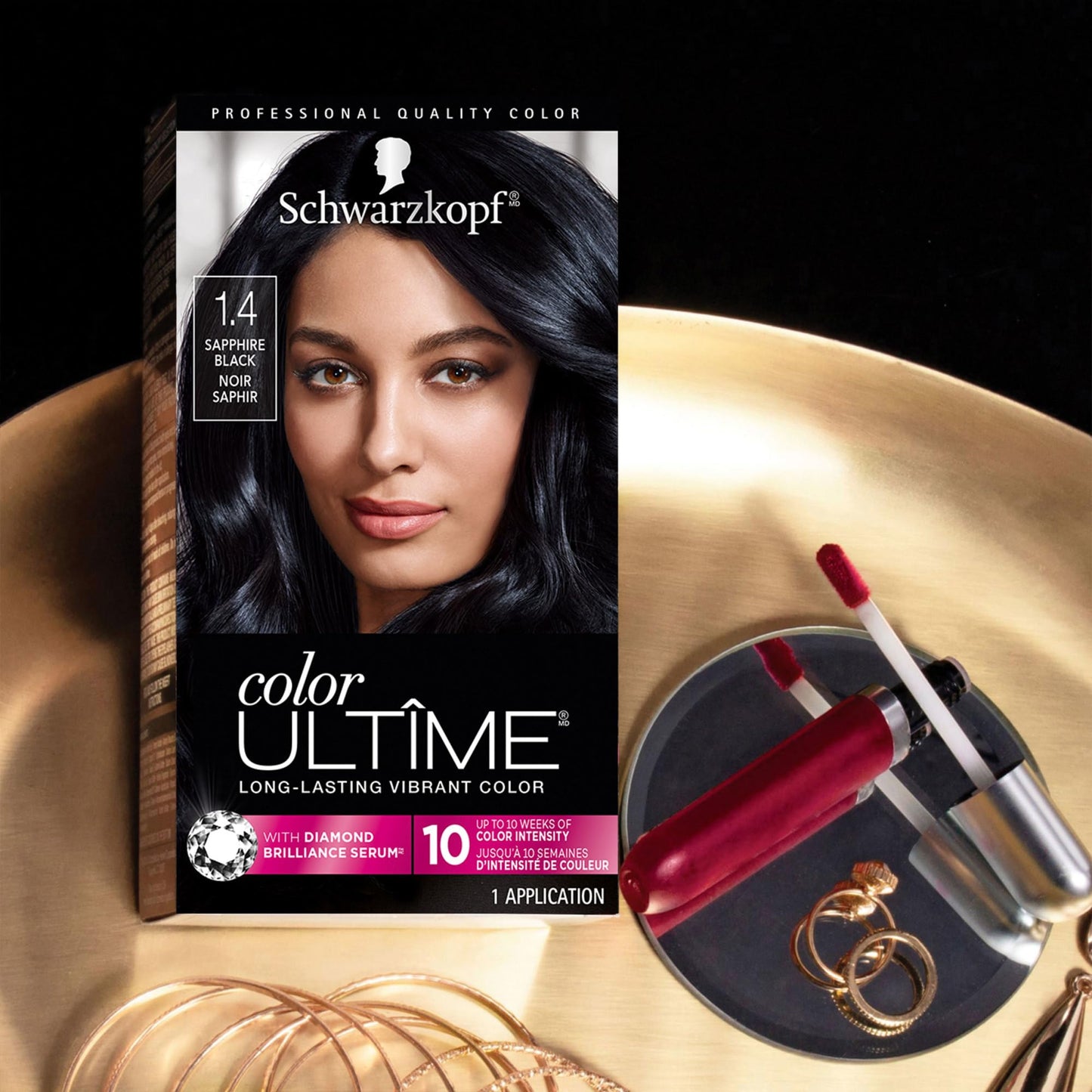 Schwarzkopf Color Ultime 1.4 Sapphire Black Hair Dye, Permanent Intense Black with Diamond Brilliance, Fade-Resistant, Covers Grays, All Hair Textures