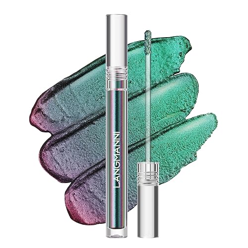 LANGMANNI Liquid Glitter Eyeshadow Chameleon Eyeshadow Makeup,Metallic Changing Long-lasting Holographic Glitter Multichrome Eyeshadows (A-Peacock)