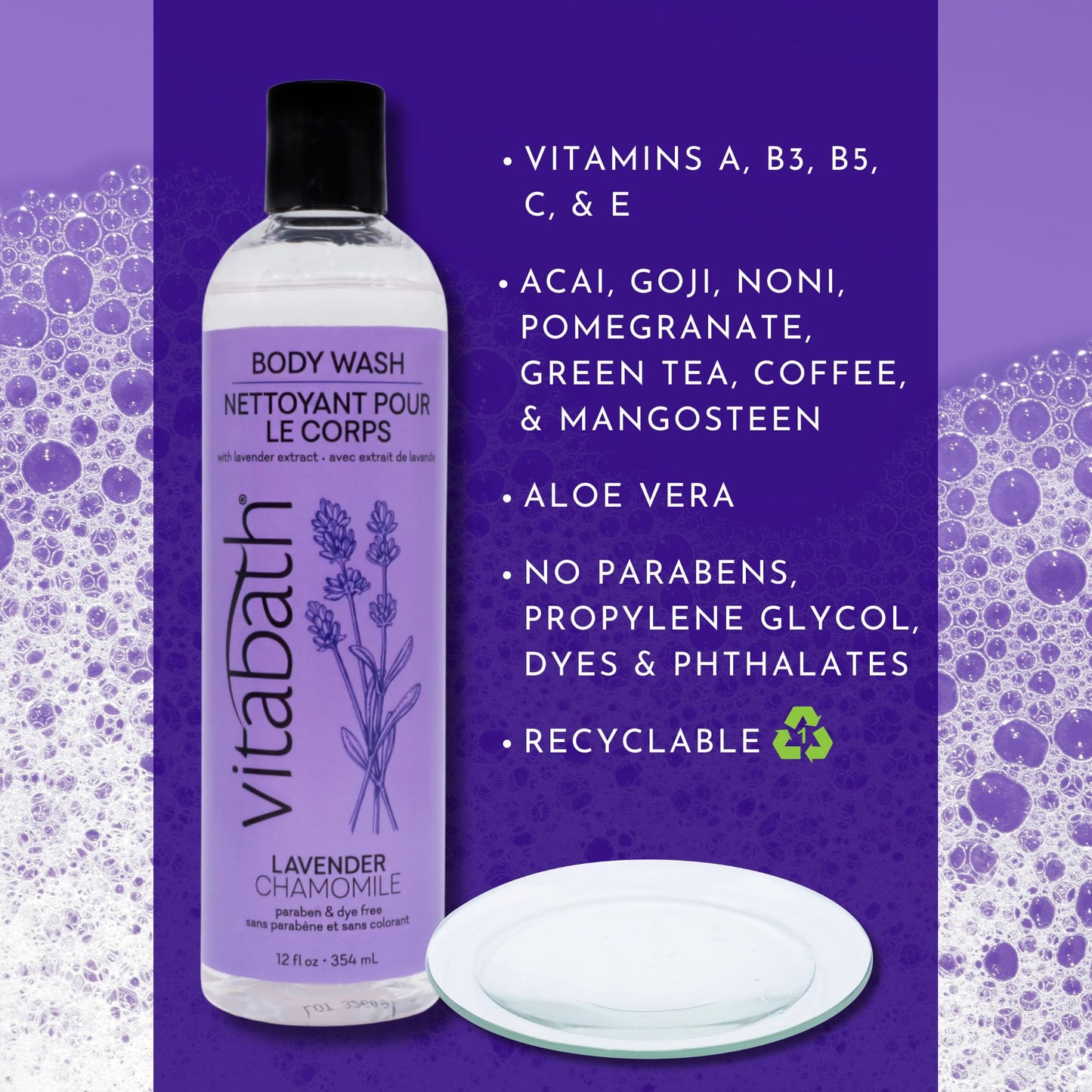 Vitabath Lavender & Chamomile Body Wash Moisturizing Bath & Shower Cleanser & Skincare Radiant Detox & Restore Nourishing Body Polish - Cruelty-Free