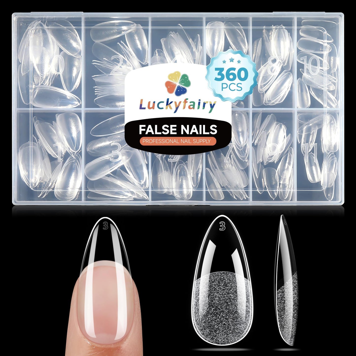 Luckyfairy Medium Almond Nail Tips, 360pcs Soft Gel Pre-Shaped Acrylic Fake Nails, Half Matte Full Cover Clear Gelly Press on Flase Nail Tips Beauty and Personal Care Luckyfairy Default Title