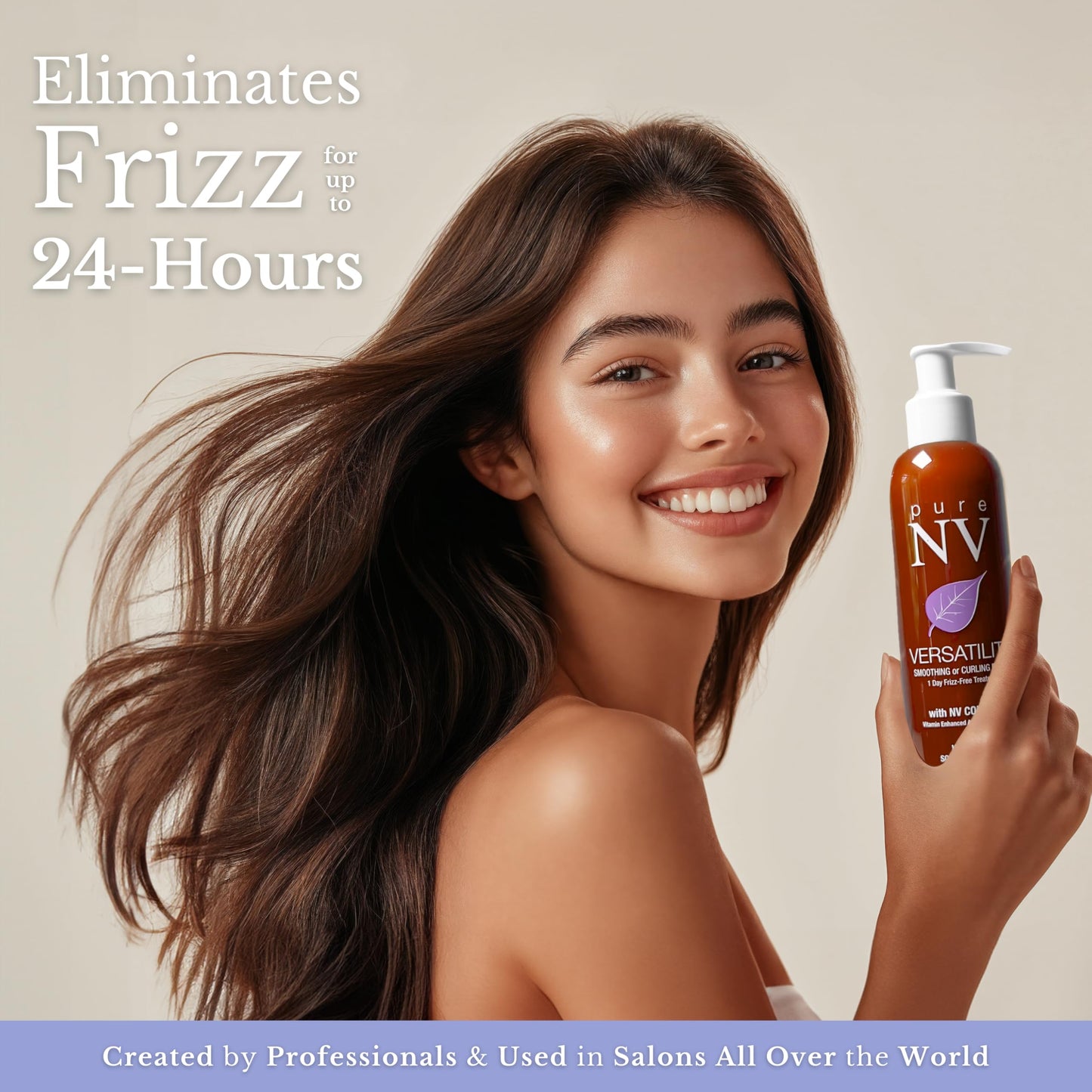 Pure NV Versatility 1 Day Frizz Free Treatment Smoothing & Curling Lotion, Made From Natural Vitamins & Minerals, Keratin, Collagen & Argan Oil