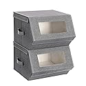 SONGMICS Stackable Storage Bins Set of 2, Storage Boxes with Lids and Front Windows, Non-Woven Fabric Closet Organizers with Magnetic Closures, Side…