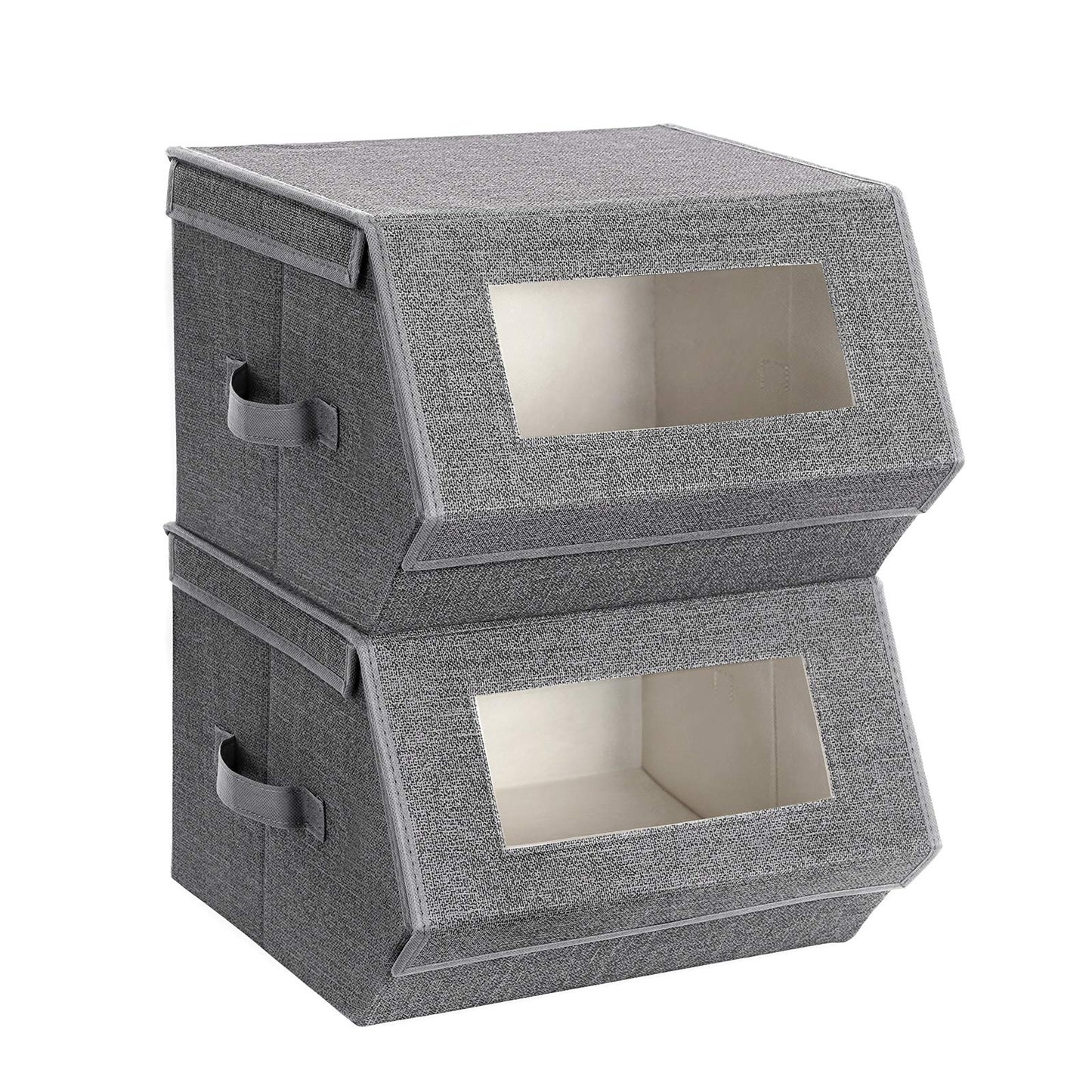 SONGMICS Stackable Storage Bins Set of 2, Storage Boxes with Lids and Front Windows, Non-Woven Fabric Closet Organizers with Magnetic Closures, Side…