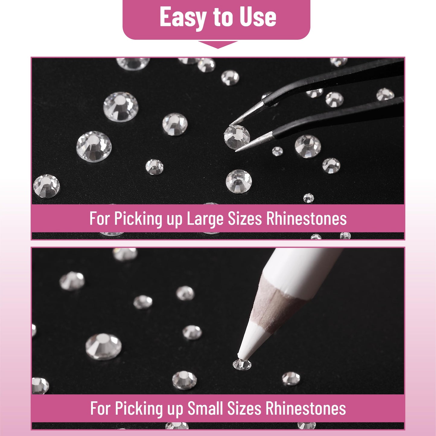 Mr. Pen - 2000 Pcs Rhinestones with Pick Up Tweezer & Picking Pen, Flat Back Round Rhinestones for Crafts, Face Gems, Nails & Makeup