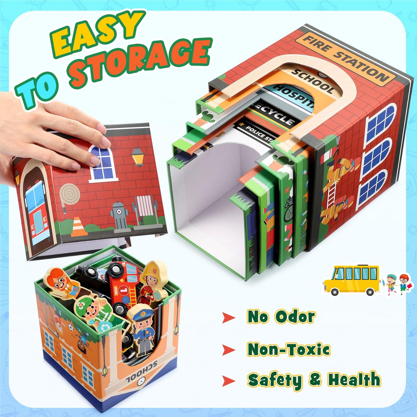 Baby Stacking Toys – Magnetic Wooden Cars & Garage Sorting Set, Montessori Educational Toys for Toddlers & Preschool Kids Birthday Gift