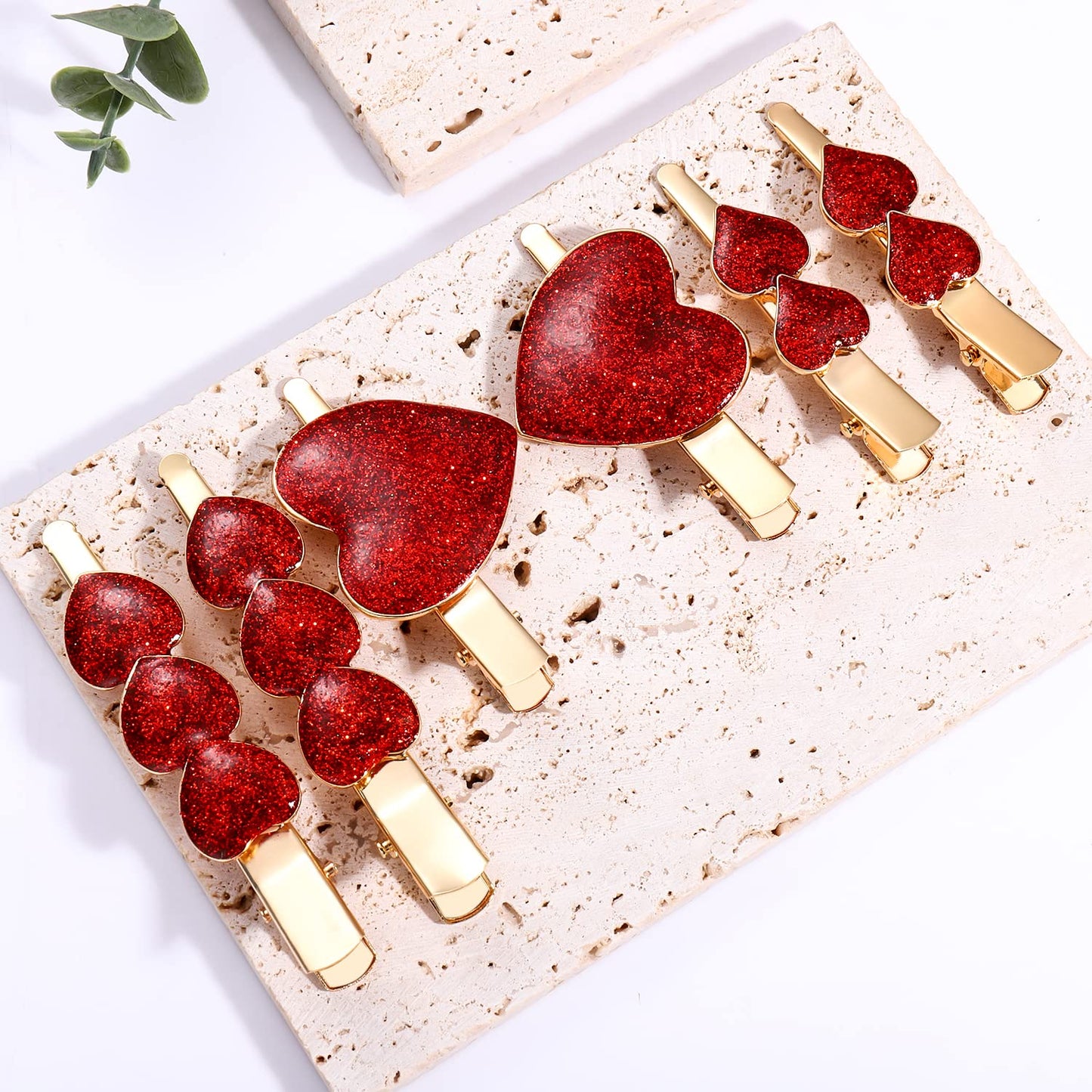 MOLOCH 6PACK Valentine'Day Hair Clips for Women Red Glitter Heart Hair Clip Hairpins Stylish Hair Barrettes Valentines Gifts for Daughter Red