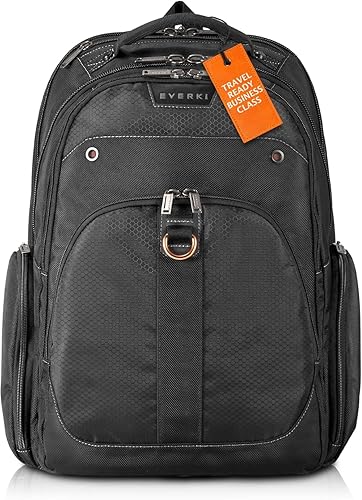 EVERKI 32L Atlas Business Laptop Backpack - Adjustable Compartment for Work, Travel-Friendly Business & Office Backpack for Men & Women, College, Durable Computer Bag, Fits 13"-17.3", Black