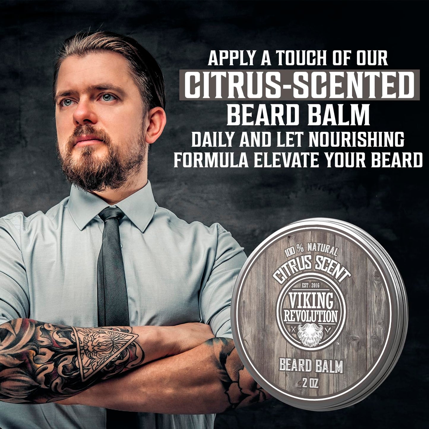 Viking Revolution BEST DEAL Beard Balm with Argan Oil & Mango Butter - Styles, Strengthens & Softens Beards & Mustaches - Citrus Scent Leave