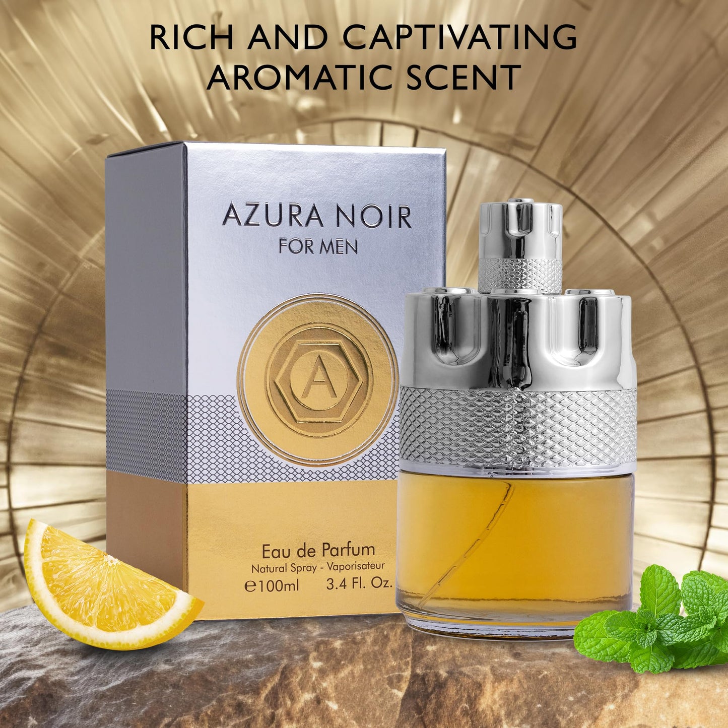 Azura Noir for Men Eau De Parfum - Woody Spicy Fragrance - Long-Lasting Cologne Choice For Daily Wear - Top Notes of Lemon, Nigerien Ginger