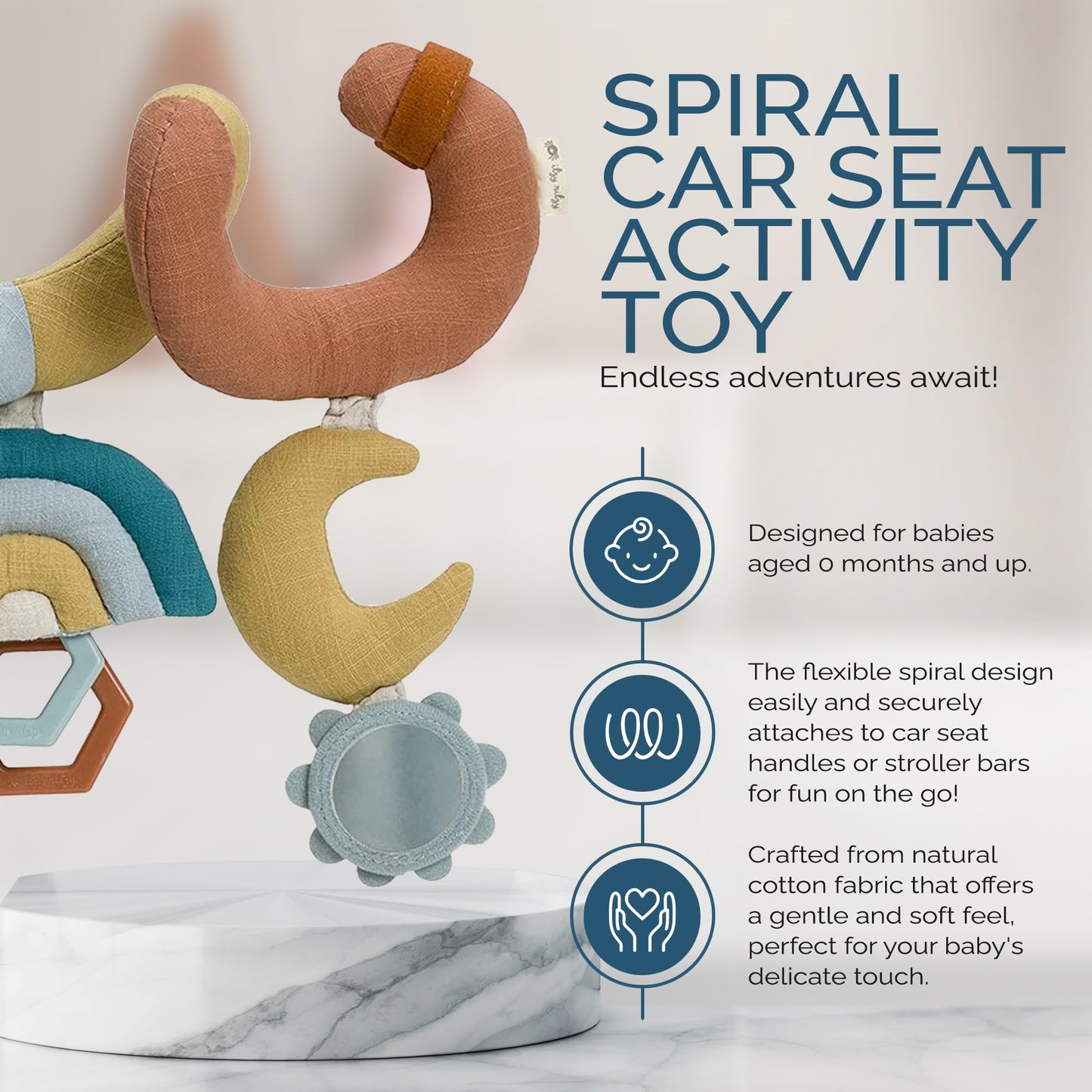 Itzy Ritzy Spiral Car Seat & Stroller Activity Toy - Stroller & Car Seat Toys for Ages 0 Months and Up - Hanging Toys Include Clinking Rings, Mirror…