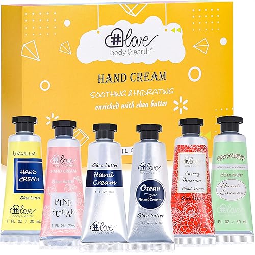 BODY & EARTH # LOVE Hand Cream Gift Set Hand Lotion Sets for Women Gift, Mothers Day Gifts for Mom Gifts, Pack of 6 Advanced Repair Hand Cream for Dry