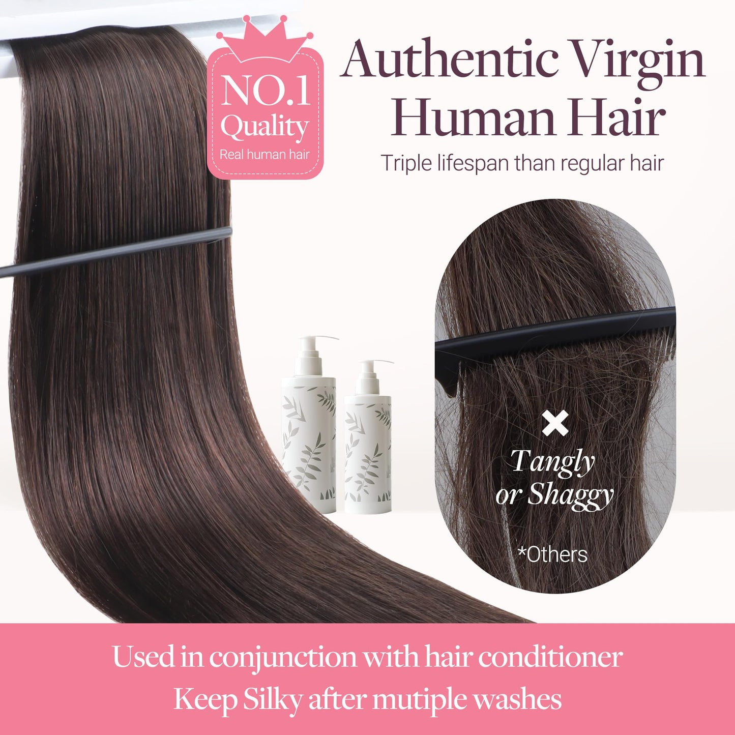 GOO GOO Wire Hair Extensions Human Hair, 2 Dark Brown Natural 14inch 75g, Invisible Wire Hair Extensions with Transparent, Seamless Fish Line Beauty and Personal Care GOO GOO