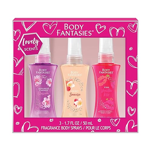 Body Fantasies Body Spray Holiday Gift Set for Her - 3 Piece Lovely Scents Sampler, Perfect for Stocking Stuffers