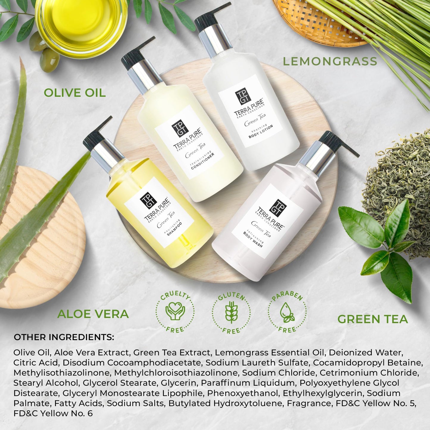 1-Shoppe Terra Pure Ecobox Amenities Kit | Green Tea Soap | Shampoo, Conditioner, Body Lotion, Body Wash | 10.14 oz | Hotel Toiletries Bulk