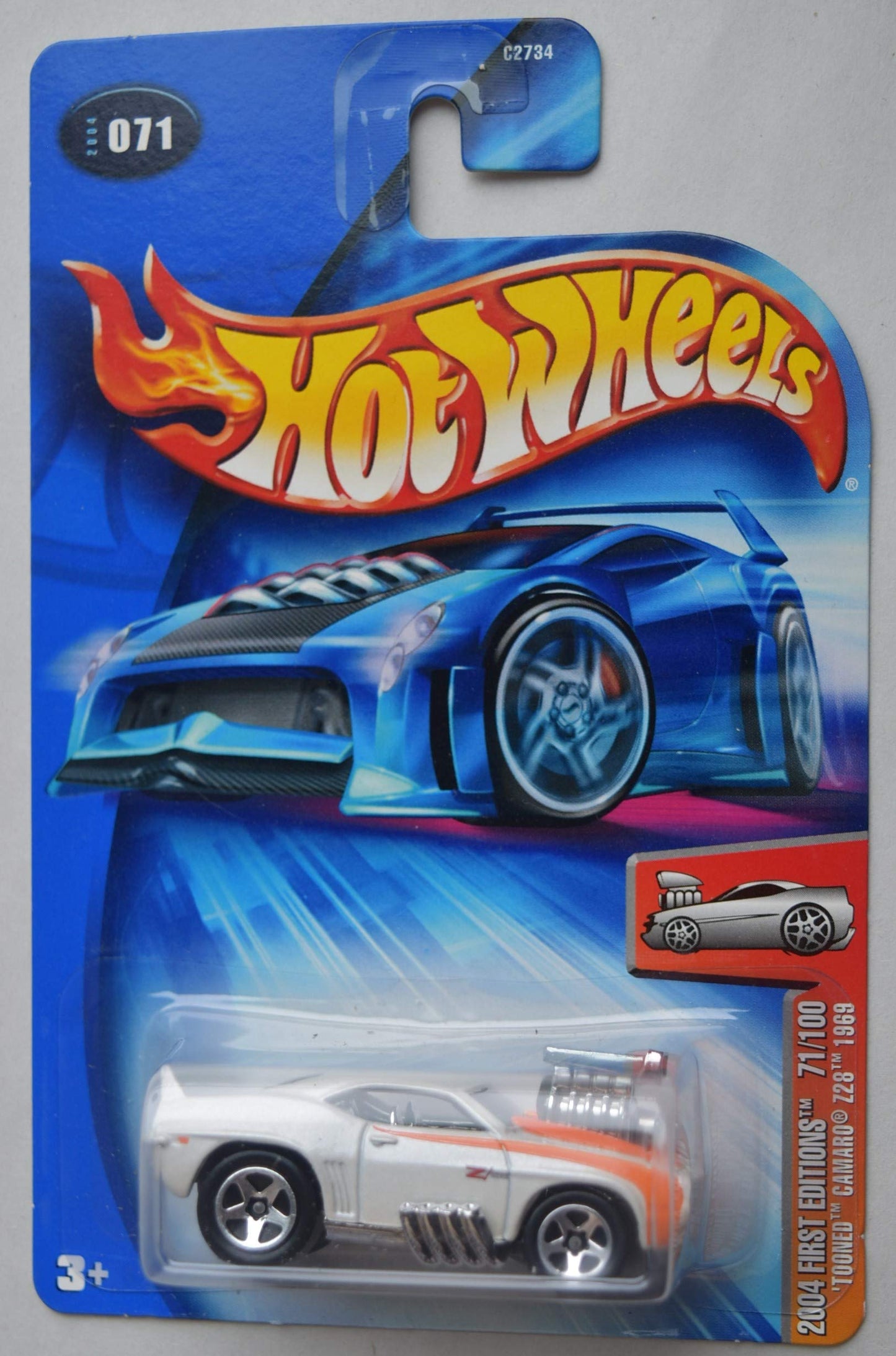 Hot Wheels 1:64 Scale 2004 First Editions, White 'TOONED Camaro Z28 1969#71