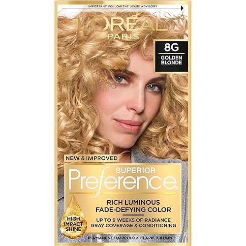 L'Oreal Paris Superior Preference Luminous Fade-Defying Permanent Hair Color, Hair Dye For Up to 9 Weeks of Radiance, Golden Blonde 8G, 1 Hair Dye Kit