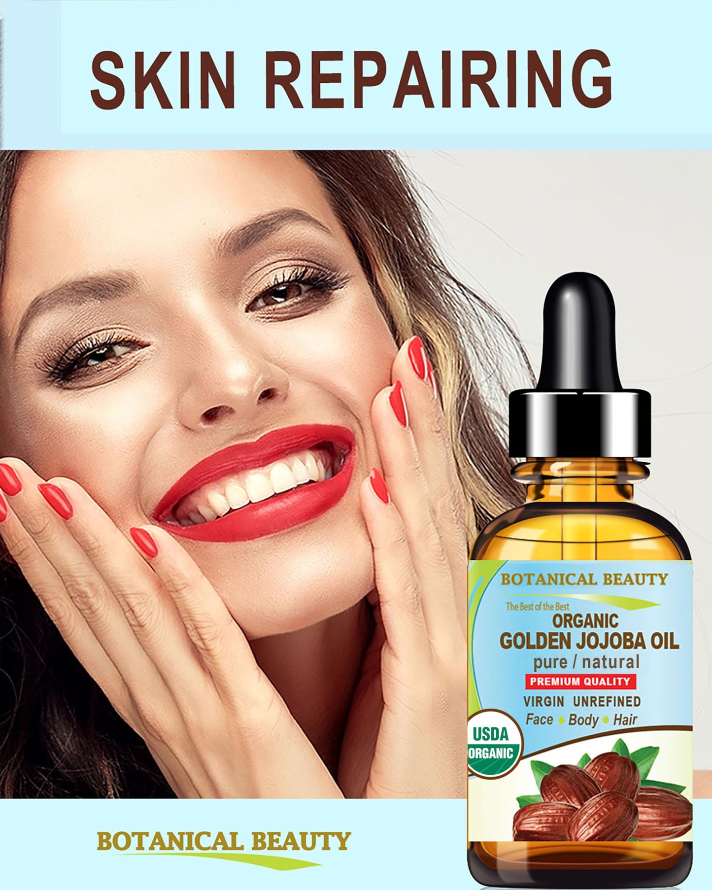 Botanical Beauty Organic JOJOBA OIL 100% Pure Natural VIRGIN UNREFINED Cold-Pressed Carrier Oil 0.5 Fl oz 15 ml for Face, Skin, Body, Hair, Lip