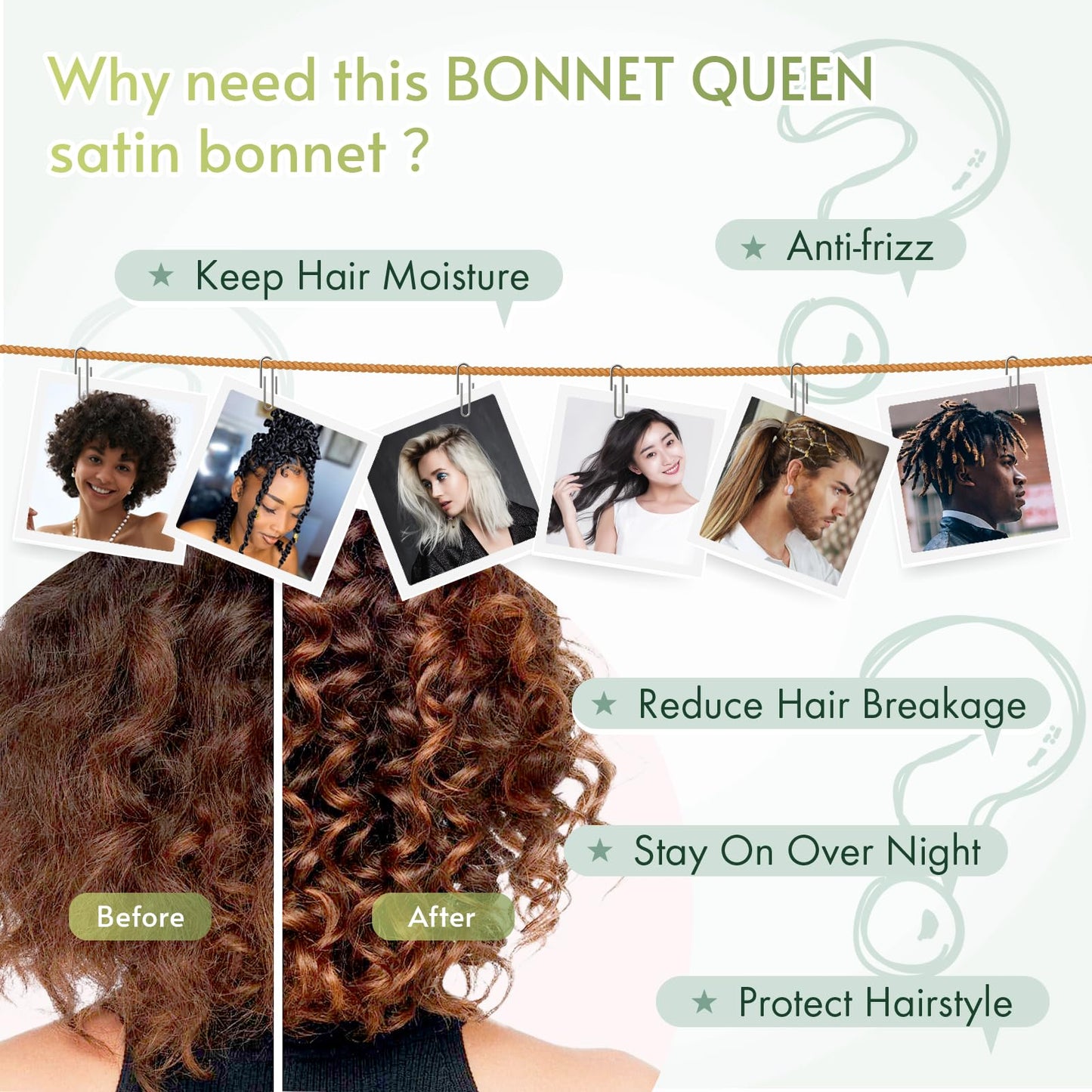 BONNET QUEEN Double Layer Silk Bonnet for Sleeping for Women Satin Bonnet Night Cap for Curly Hair with Tie Band, Sage Green Beauty and Personal Care BONNET QUEEN