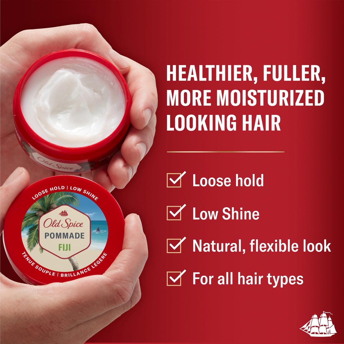 Old Spice Mens Hair Pomade, Fiji Pomade for Men, Loose Hold, Low Shine, Hair Styling, 2.22 oz