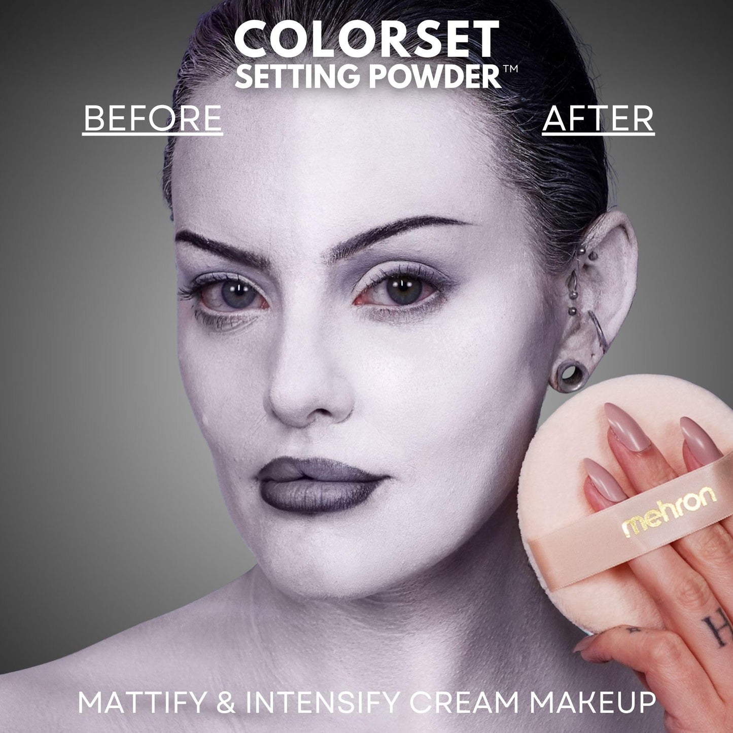 Mehron Makeup Colorset Setting Powder | Talc Free | White Loose Setting Powder for Cosplay, Face & Body Paint, and Cream Makeup .85 oz (24 g) (Ultra