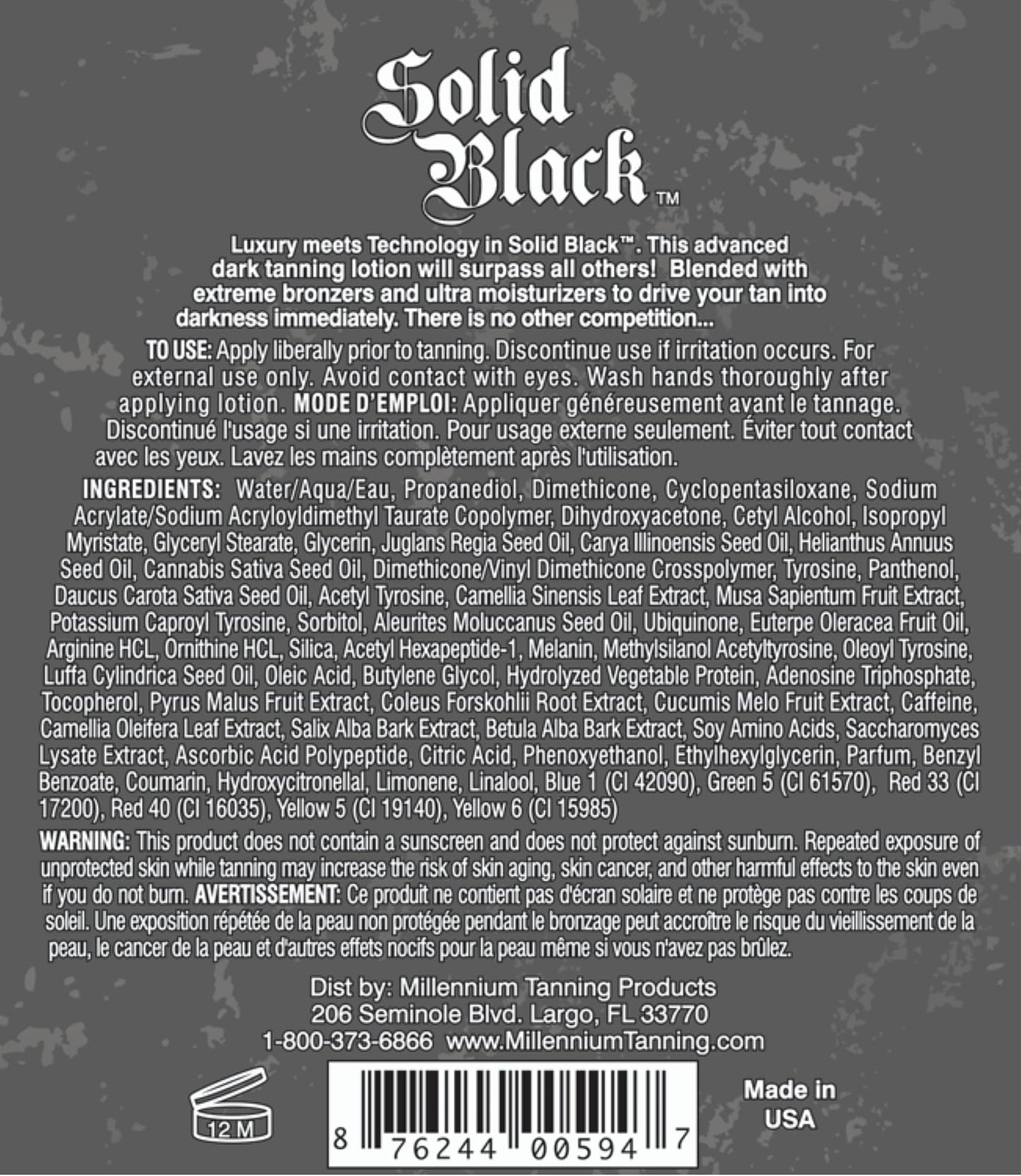 Millennium Tanning Solid Black 100X Indoor Tanning Lotion for Tanning Beds (13.5 Fluid Ounces)