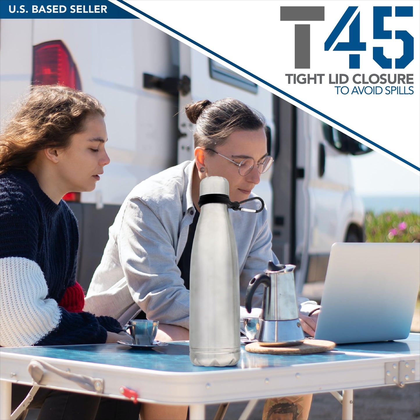 Tactical45 Stainless Steel Water Bottle Silver Sports Reusable Water Bottle with Hidden Compartment Stores Valuables