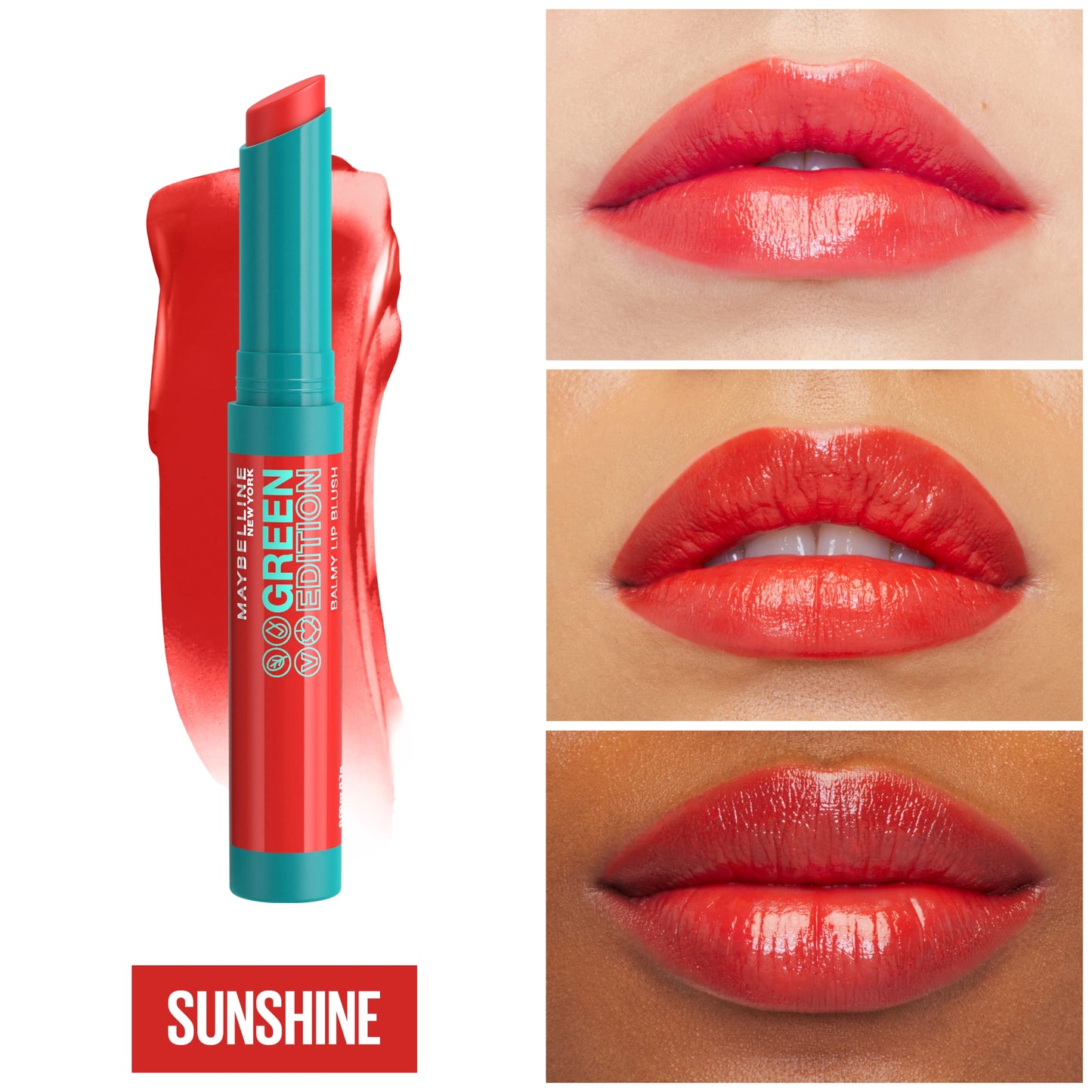 Maybelline Green Edition Balmy Lip Blush, Formulated With Mango Oil, Sunshine, Sheer Coral, 1 Count