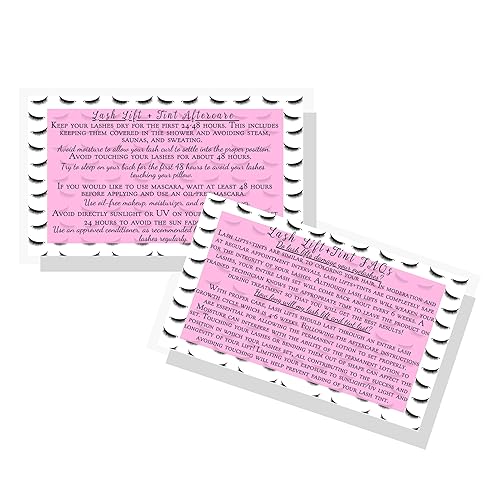 Lash Lift + Tint Aftercare Instruction Cards | 50 Pack | 2 x 3.5” inches Business Card Size | Eyelash Lift and Tint Kit at home diy aftercare supplies