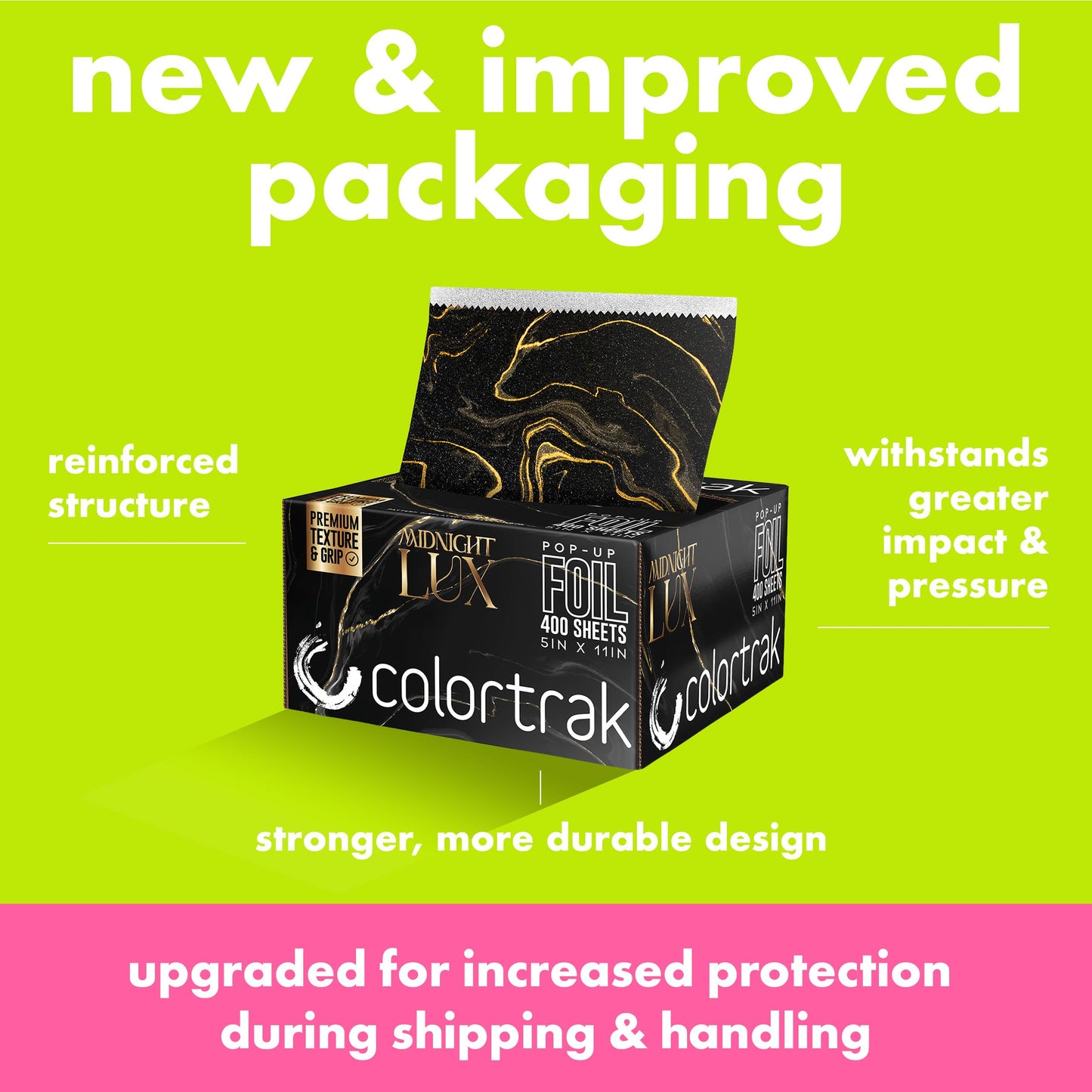 Colortrak Lux Pop-up Foil W/Dispenser (400 Count), Pre-cut Sheets, Non-Slip Embossed Texture, 5" x 11" Sheets for Hair Foil Coloring and Highlighting