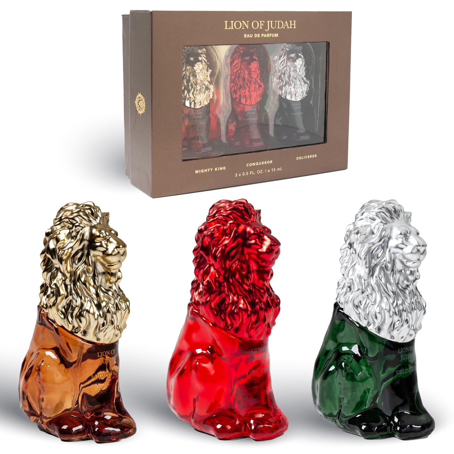 LION OF JUDAH - Set of 3 Travel Size Cologne for Men - Long-Lasting EDP Fragrance Comes in Elegant Lion-Shaped Glass Bottle - Fresh, Masculine & Sweet
