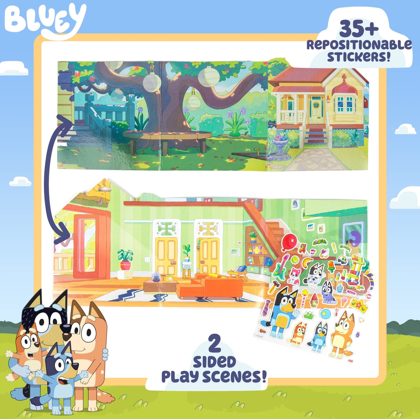 Horizon Group USA Bluey Sticker Playset, 2 Sticker Play Scenes, 35+ Reusable Puffy Bluey Repositionable Stickers for Kids, Perfect for Travel…
