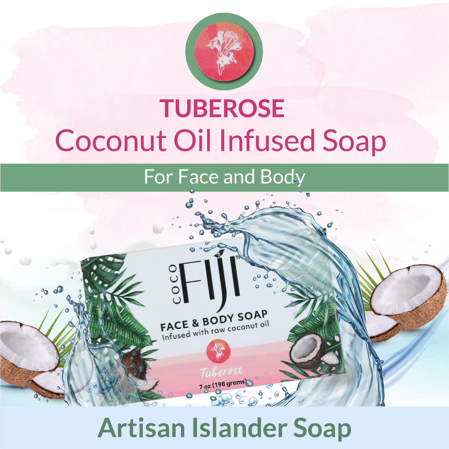 Coco Fiji, Coconut Oil Infused Soap, Bar 7oz (Tuberose, Pack of 2) Beauty & Personal Care Organic Fiji