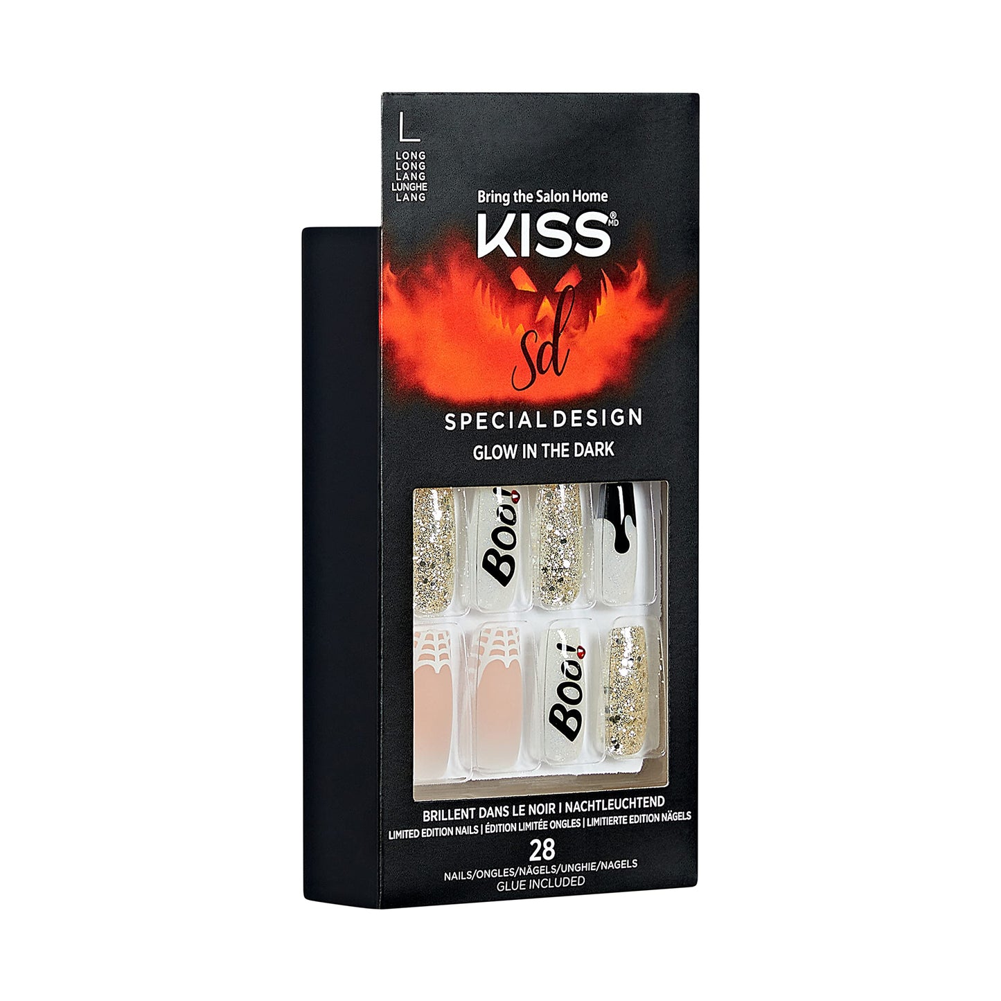 KISS Special Design Halloween Fake Nails, Glow-In-The-Dark, Style ‘Party Till I Die’, with Pink Gel Nail Glue, Mini Nail File, Manicure Stick, & 28 Beauty & Personal Care KISS