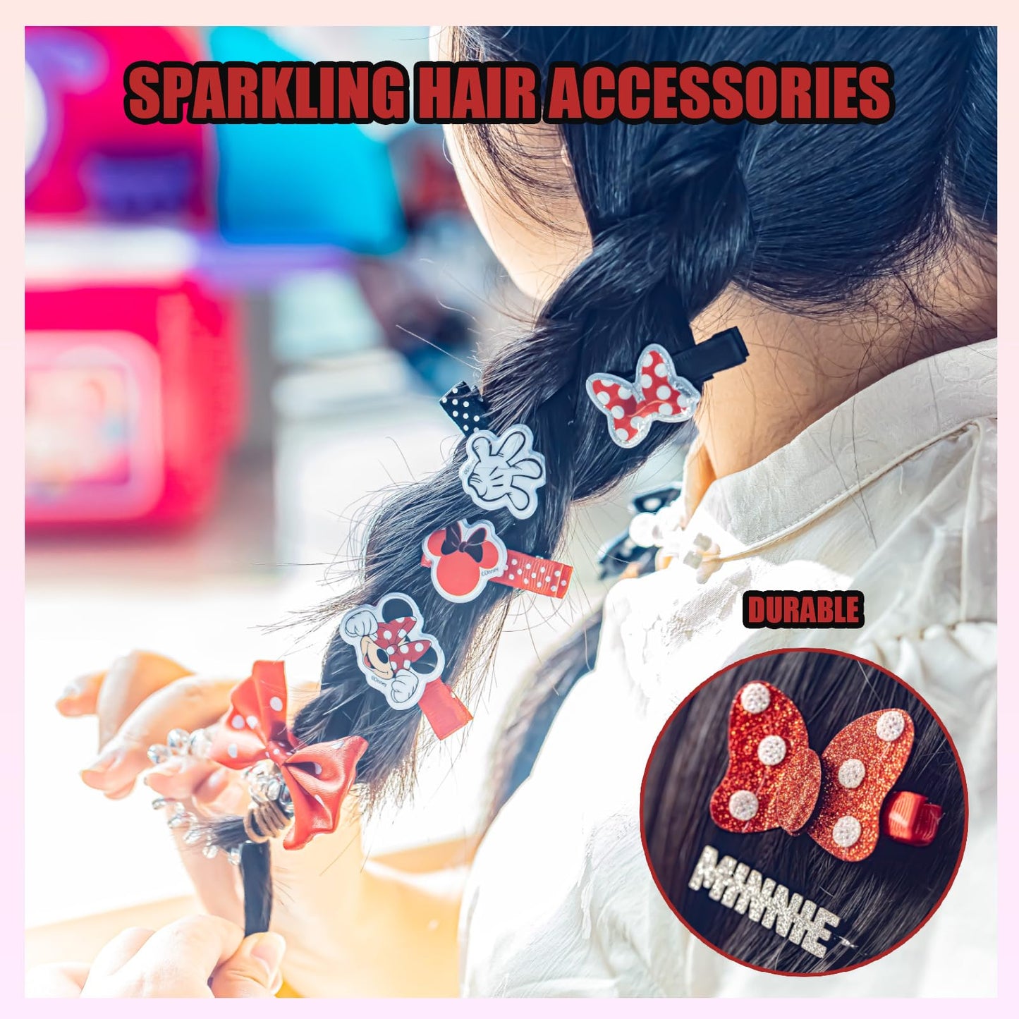 Townley Girl Disney Minnie Mouse Hair Accessories Set for Kids, Perfect for Parties, Sleepovers and Makeovers, Ages 3