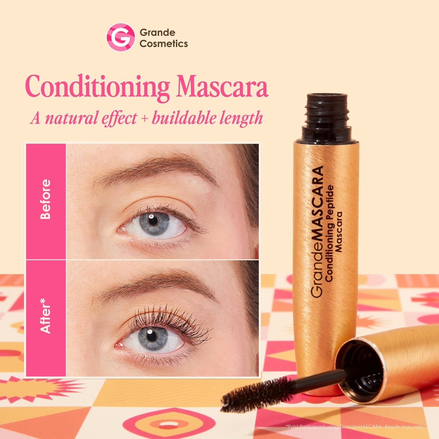 Grande Cosmetics GrandeMASCARA Conditioning Peptide Mascara - Buildable Volume & Length, Water-Resistant & Clump-Free - Lash & Extension Friendly