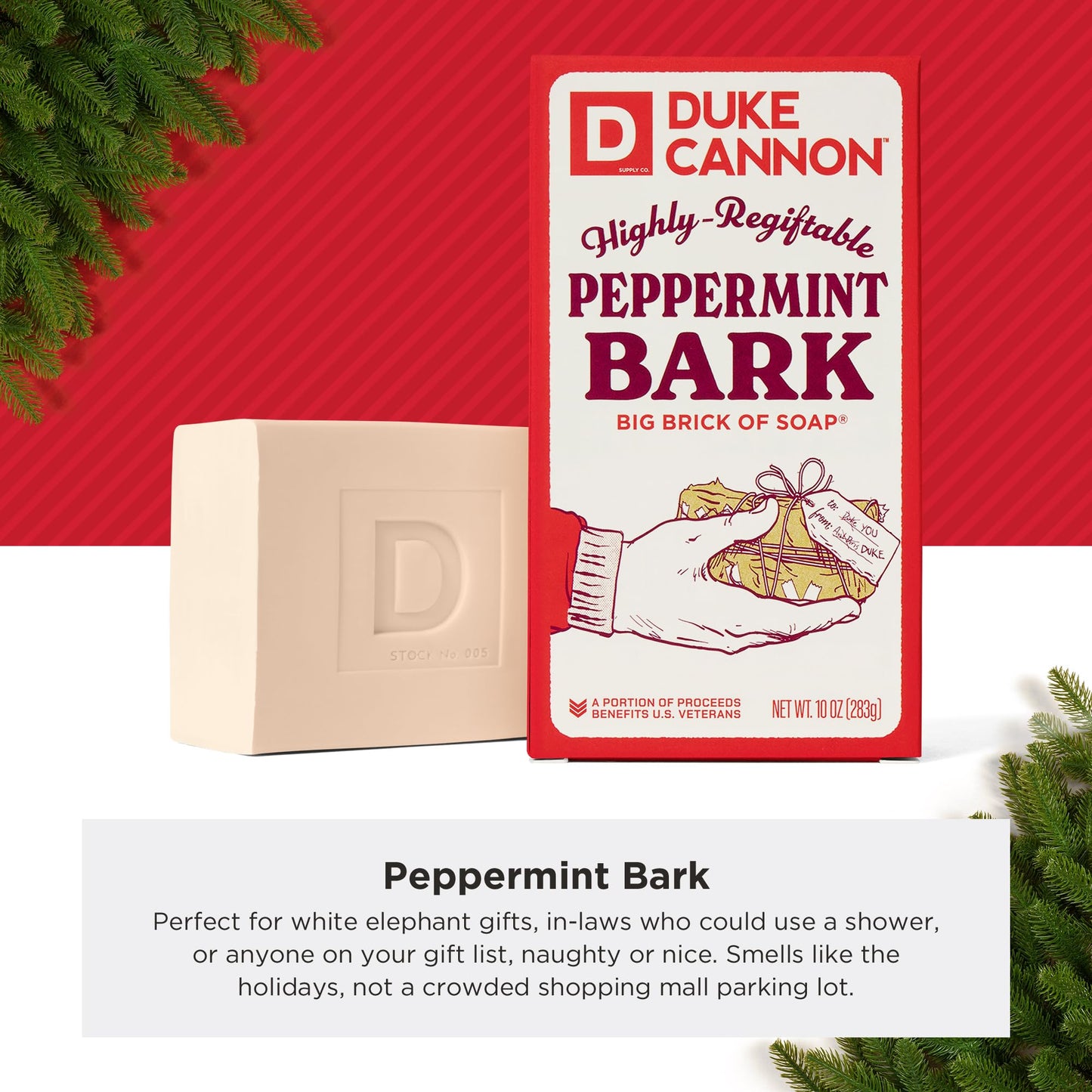 Duke Cannon Supply Co. Big Brick of Soap Bar for Men Holiday Edition - Peppermint Bark (Peppermint Scent), 10 oz. (3 Pack)